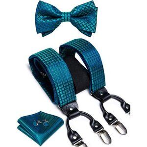 Bow Tie and Supenders for Men Tuxedo Heavy Duty 6 Clips Suspender Adjustable